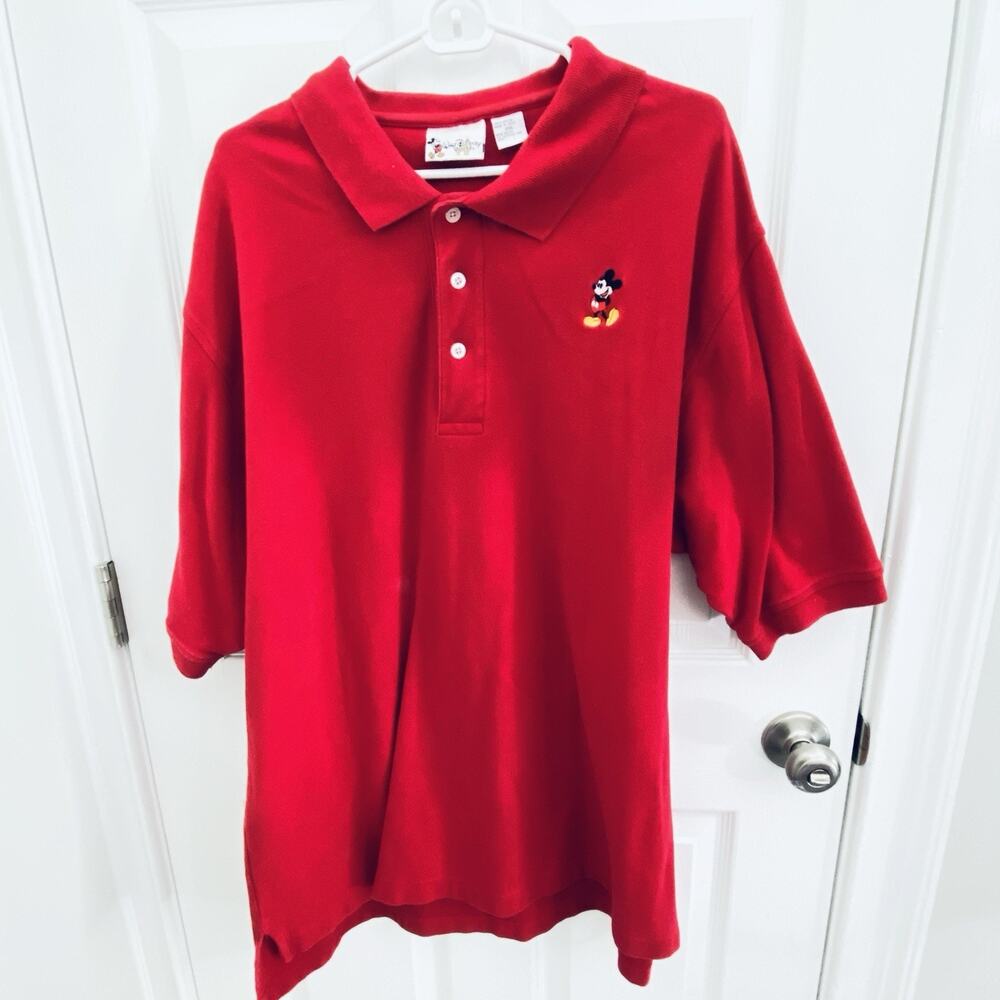 Walt Disney World Parks Polo Shirt Mens 2XL Mickey Mouse Embroidered Red XXL